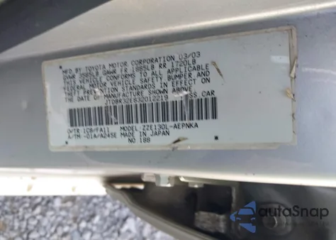 2003 Toyota Corolla Le from USA, damaged, VIN JTDBR32E832012219